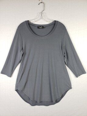 Sympli Canada Tunic Top Slinky Stretchy Gray size 12 Lagenlook Minimalist Casual